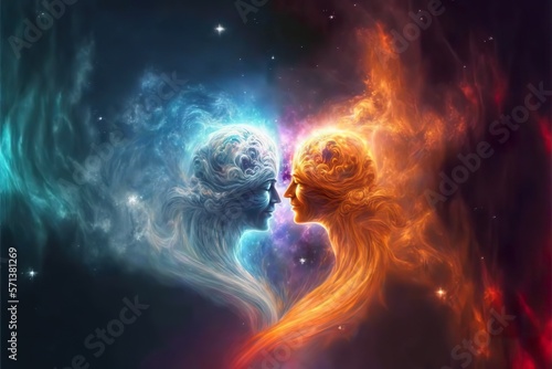Two soulmates meet each other in space created with Generative AI 