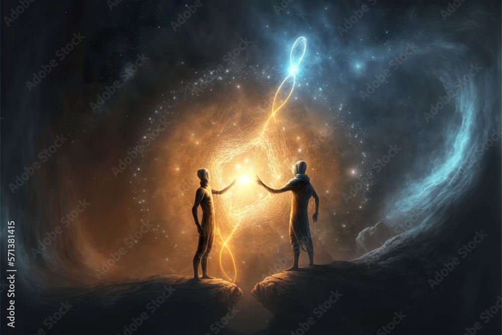 Two soulmates meet each other in space created with Generative AI 