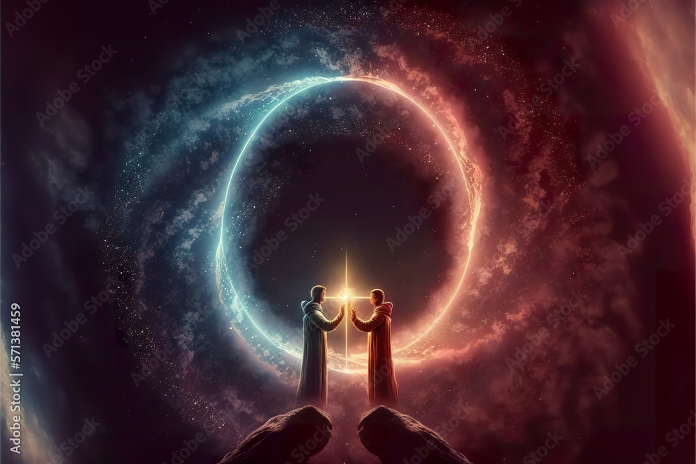 Two soulmates meet each other in space created with Generative AI Two soulmates meet each other in space created with Generative AI
