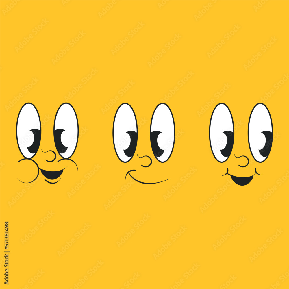 Print of cartoon eyes on a yellow background. Vector illustration Stock