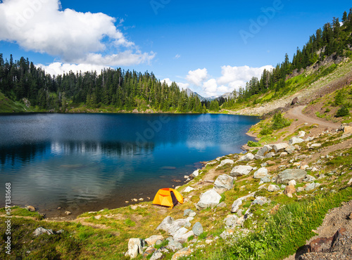 Camping on Twin lakes in Mt.Baker Recreational Area, Washington State, USA