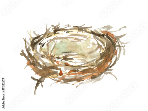 Watercolor spring bird nest illustration, Easter clipart. Create Easter greeting card, egg hunt, flyer, frame, wreath, chaplet, wedding invitation, stationery, save the date, print,poster, pattern