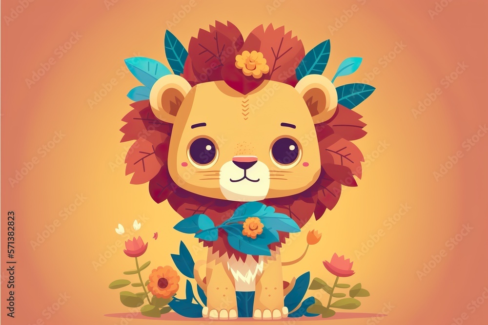 Fototapeta premium Lion flat illustration created with Generative AI 