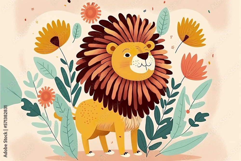 Fototapeta premium Lion flat illustration created with Generative AI 