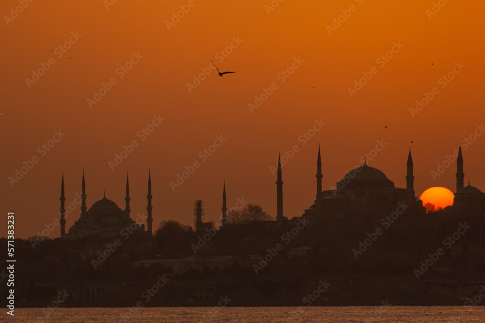 Blue (Sultanahmet) Mosque and Hagia Sophia (Ayasofya) Mosque Drone Photo, Fatih Istanbul, Turkey