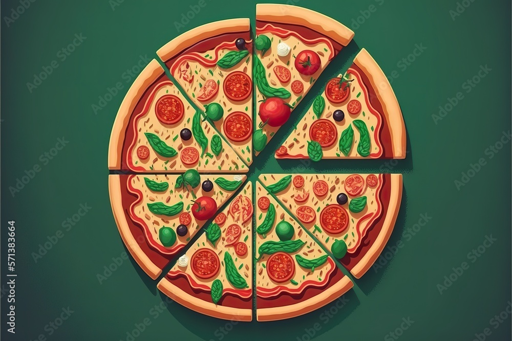 Pizza flat illustration created with Generative AI 