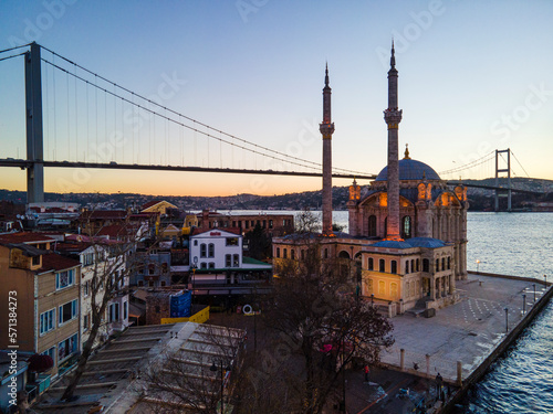 Ortakoy Mosque Drone Photo, Ortakoy Besiktas, Istanbul Turkey