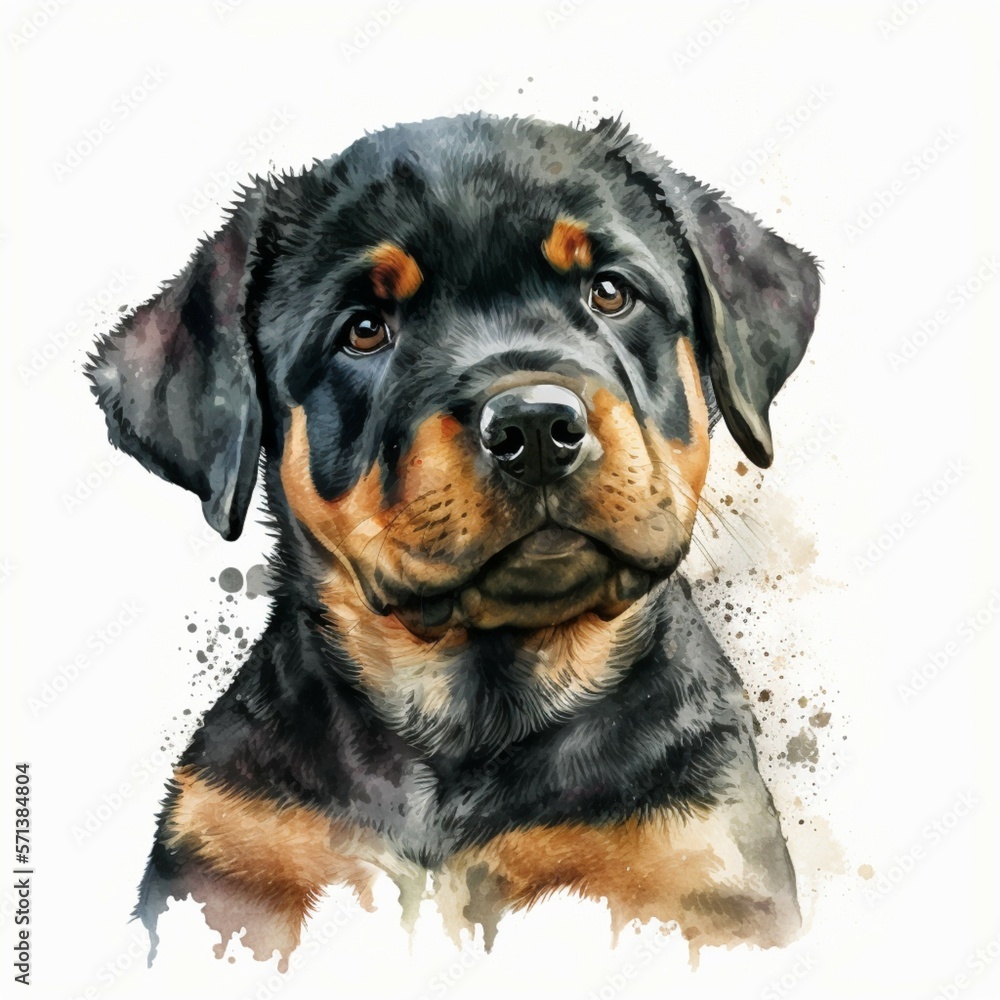 Fototapeta premium Watercolor Cute Puppy Dog Rottweiler