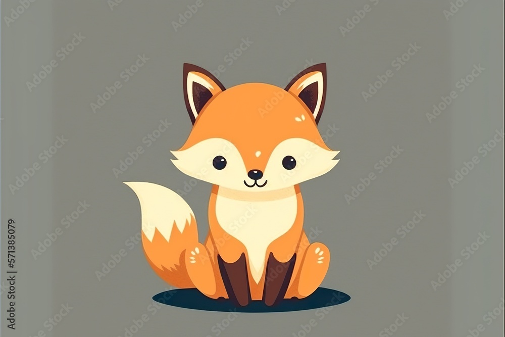 Cute fox flat illustration created with Generative AI Cute fox flat illustration created with Generative AI
