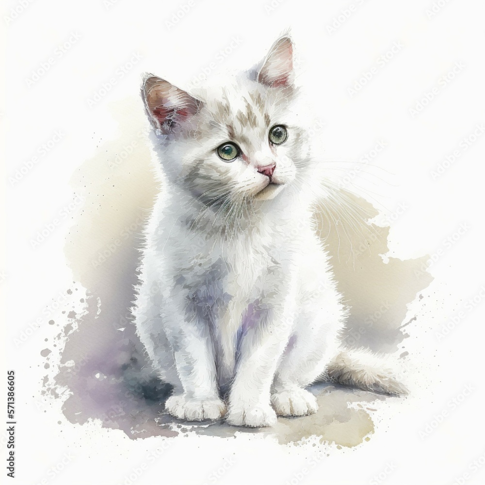 Watercolor Cute Cat Kitten