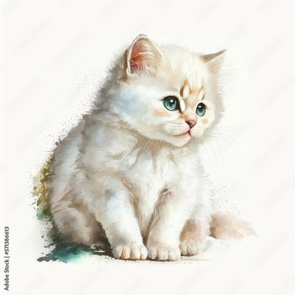 Watercolor Cute Cat Kitten