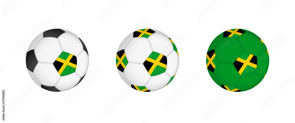 Collection football ball with the Jamaica flag. Soccer equipment mockup with flag in three distinct configurations. Collection football ball with the Jamaica flag. Soccer equipment mockup with flag in three distinct configurations.