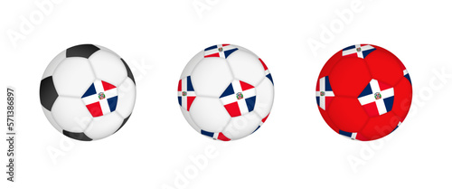 Collection football ball with the Dominican Republic flag. Soccer equipment mockup with flag in three distinct configurations.