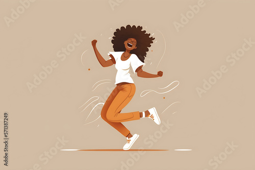 Flat vector illustration Young happy hipster african american teenager having fun isolated on light beige background. Smiling cool ethnic z generation teen student model dancing and...  