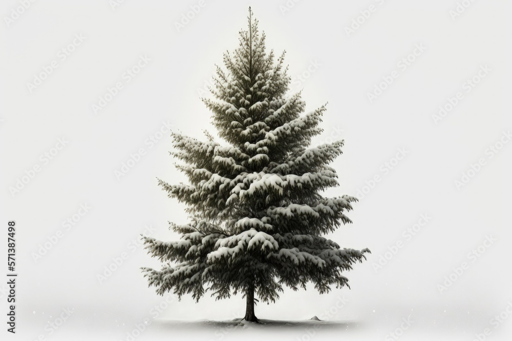 Christmas tree that looks lovely and alone on a white background. Generative AI