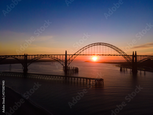 Yaquina Bay Bridge Newport Oregon Coast Sunset Pacific Northwest Drone Aerial Photo 01
