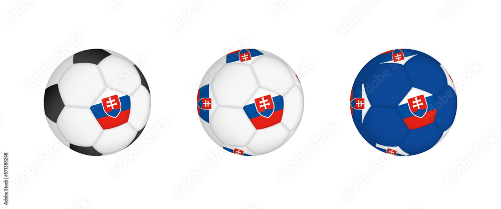 Obraz premium Collection football ball with the Slovakia flag. Soccer equipment mockup with flag in three distinct configurations.