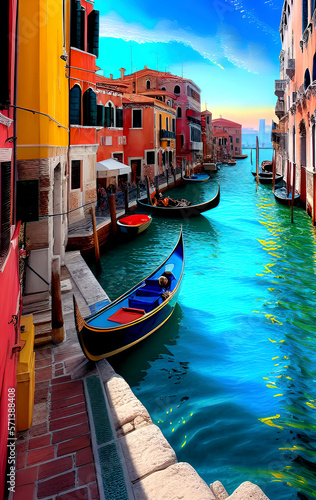 Venice bridges and gondolas- Created with Generative AI Technology