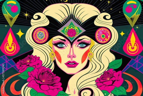 Illuminati priestess lady flat illustration created with Generative AI technology © Soulmate