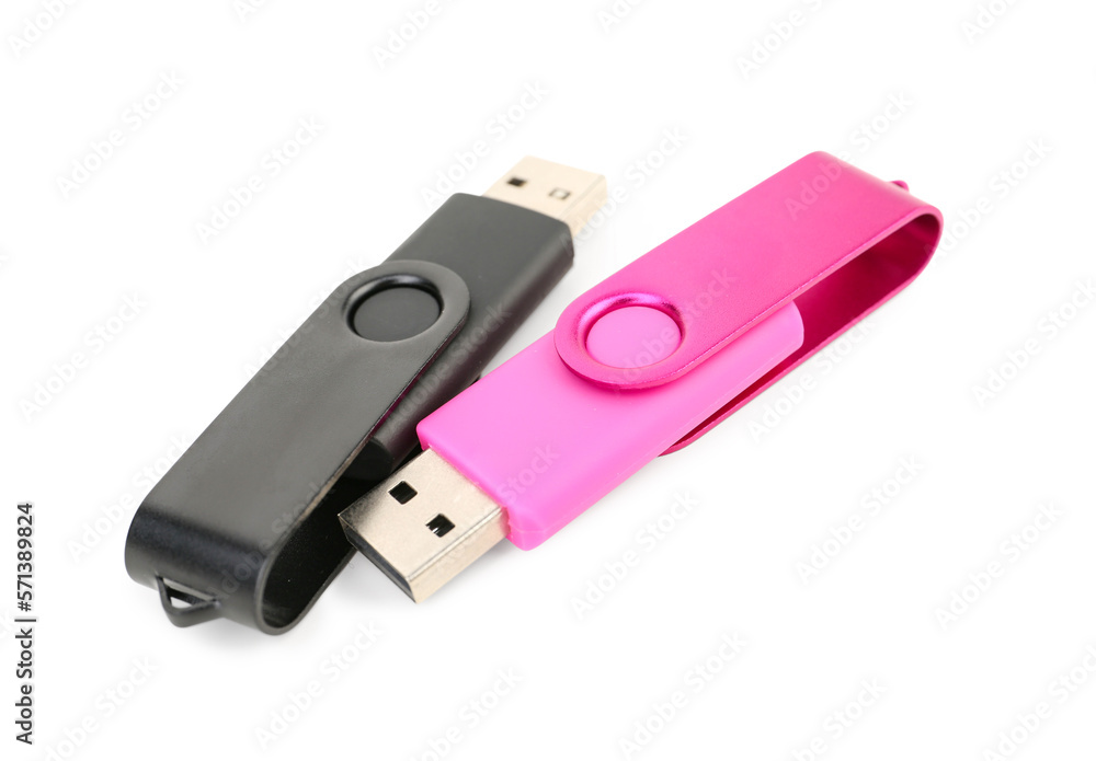 Different USB flash drives on white background Different USB flash drives on white background