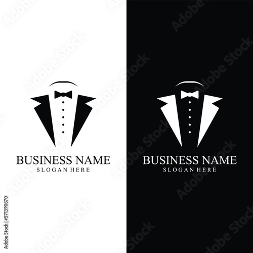 Tuxedo Suit Logo Template with Bow Tie For Men's Fashion.