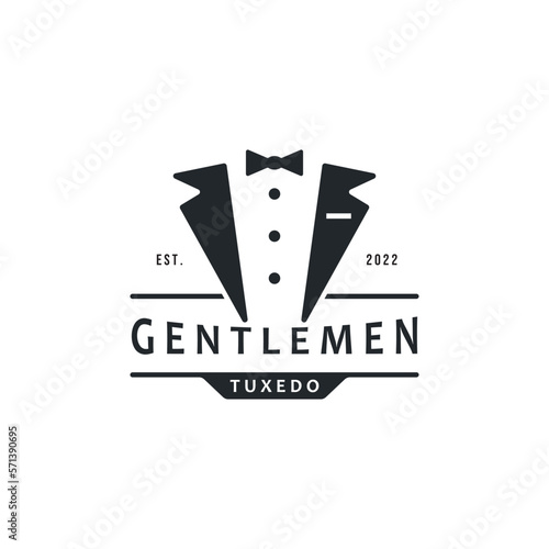 Tuxedo Suit Logo Template with Bow Tie For Men's Fashion.