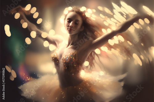 Dancer spinning with bokeh effect. Generative ai art
