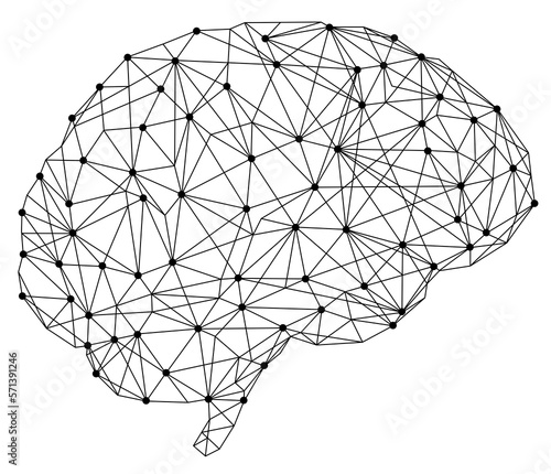 Polygonal brain or artificial intelligence. Abstract image of the human brain. Isolated geometric brain. Lines and dots. The science.