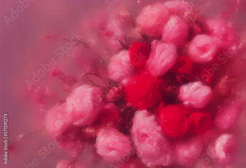 valentines day boquet made of pink flowers   red roses - love - paint strokes - generative ai - valentines day background - oil painting