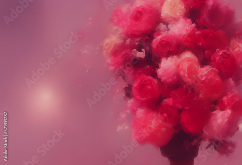 valentines day boquet made of pink flowers / red roses - love - paint strokes - generative ai - valentines day background - oil painting