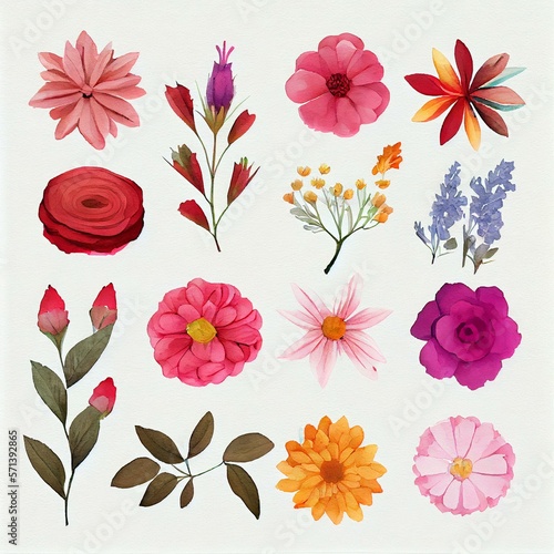  Set of various flowers  watercolor style AI Generated