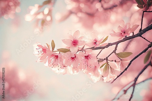  beautiful vintage sakura flower  cherry blossom  in spring. vintage pink color tone  watercolor style AI Generated
