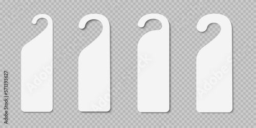 Set of blank door hangers or closet dividers isolated on transparent background. Do not disturb, please knock or keep silence paper label templates. Wardrobe organizer mockups. Vector illustration