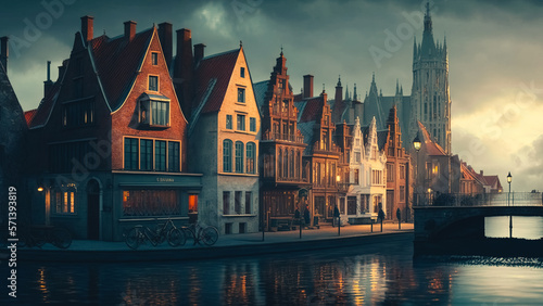 view on Bruges. Bergen Norway cinematic atmosphere shot