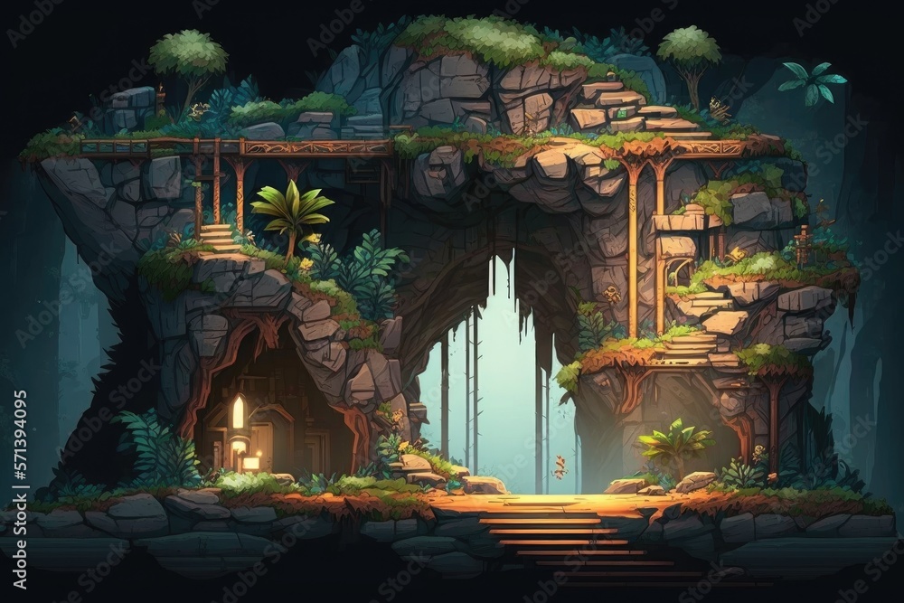 Illustration of a platform game level design - Created with Generative Ai