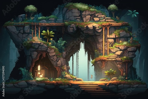 Obraz na płótnie Illustration of a platform game level design - Created with Generative Ai w salonie