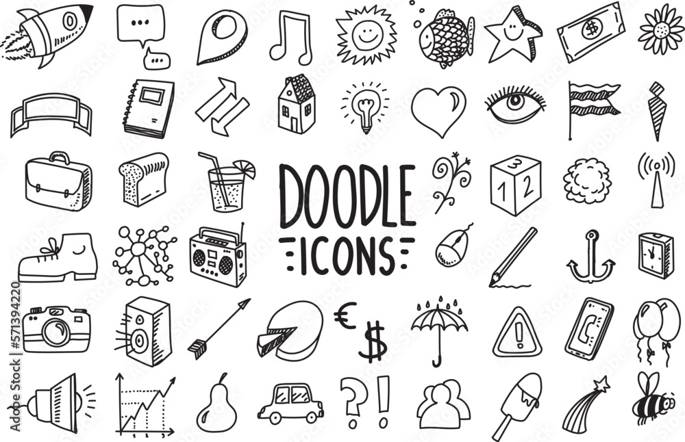 Naklejka premium Various hand drawn doodles, vector elements on white background