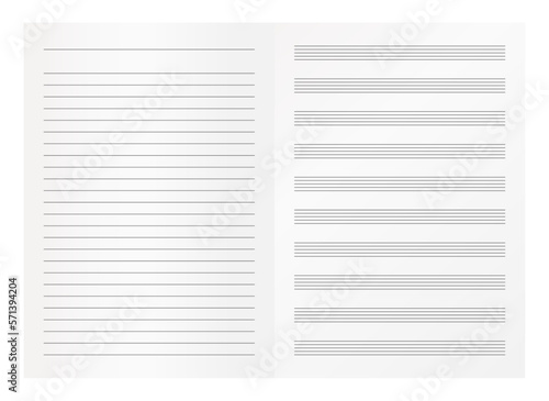 Music sheet and lined paper folio page template