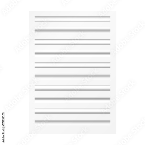 Blank sheet music page template. Empty music folio page