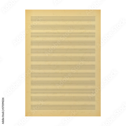 Blank sheet music page template. Lined page with note stave
