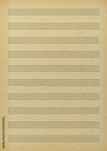 Blank sheet music page template. Lined page with note stave