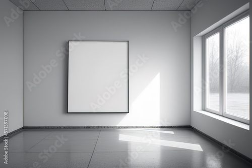 Blank canvas frame in the wall near window with Generative AI © YandiDesigns