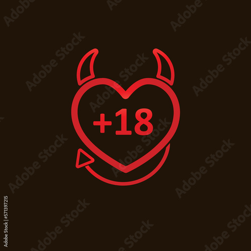 symbol for adult products, stores and businesses. sign for sex shops. +18 services, items, movies. erotic content warning. age range. icon in red and minimalist