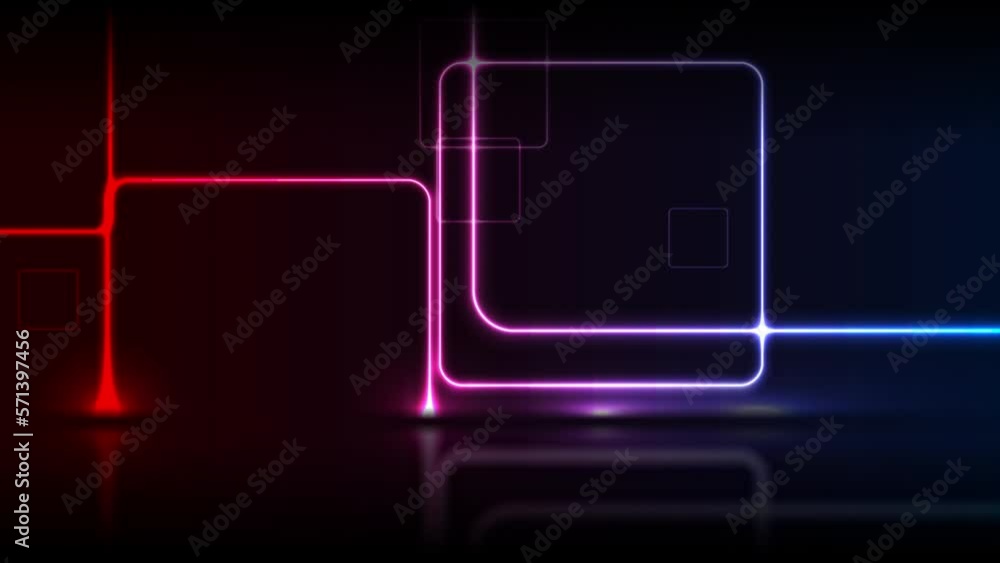 Blue red neon squares abstract technology background. Seamless looping ...