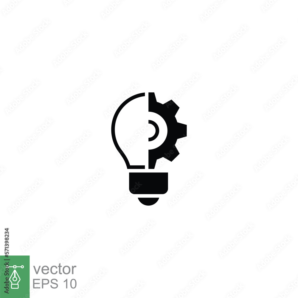 Light bulb glyph icon. Simple solid style. Idea with gear wheel machine, creative, lamp, silhouette lightbulb symbol, inspiration concept. Vector illustration isolated on white background. EPS 10. Light bulb glyph icon. Simple solid style. Idea with gear wheel machine, creative, lamp, silhouette lightbulb symbol, inspiration concept. Vector illustration isolated on white background. EPS 10.