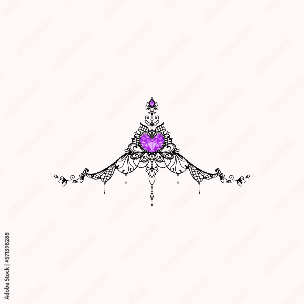 sternum and underboob tattoo art vector. Fine line black ink feminine ...