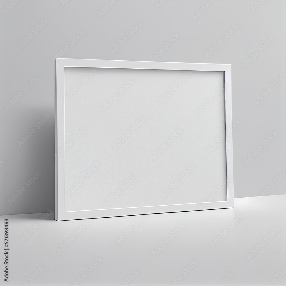Horizontal white frame mockup, blank wall art frame mockup, 3D rendering. Generative AI Horizontal white frame mockup, blank wall art frame mockup, 3D rendering. Generative AI