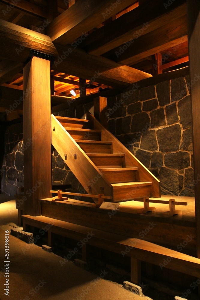 Fototapeta premium wooden staircase in traditional japanese building