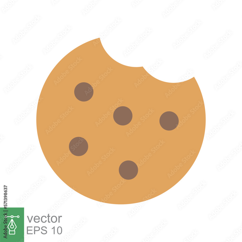 Fototapeta premium Cookie biscuit icon. Simple flat style sign. Bite of dessert, bread crumbs, chocolate sweetness. Eaten cookies symbol. Vector illustration isolated on white background. EPS 10.