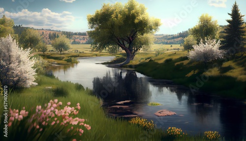 beautiful landscape view with clean river generative ai